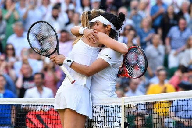 Mandatory Credit: Photo by James Veysey Shutterstock (13012868hr) Ons Jabeur celebrates after winning her quarter final match Wimbledon Tennis Championships, Day 9, The All England Lawn Tennis and Croquet Club, London, UK - 05 Jul 2022 Wimbledon Tennis Championships, Day 9, The All England Lawn Tennis and Croquet Club, London, UK - 05 Jul 2022  Copyright: xJamesxVeysey Shutterstockx 13012868hr