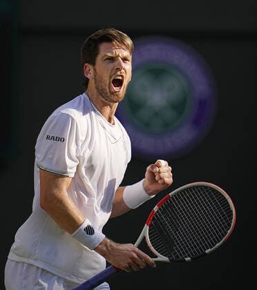 Tennis: Wimbledon championships Cameron Norrie of Britain reacts after winning the fourth set against David Goffin of Belgium in the quarterfinals of the Wimbledon tennis tournament in London on July 5, 2022.  A14AA0001310909P