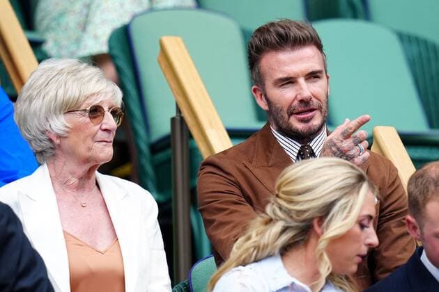 Mandatory Credit: Photo by Javier Garcia Shutterstock (13018042e) David Beckham and mother Sandra Beckham in the Royal Box on Centre Court Wimbledon Tennis Championships, Day 10, The All England Lawn Tennis and Croquet Club, London, UK - 06 Jul 2022 Wimbledon Tennis Championships, Day 10, The All England Lawn Tennis and Croquet Club, London, UK - 06 Jul 2022  Copyright: xJavierxGarcia Shutterstockx 13018042e