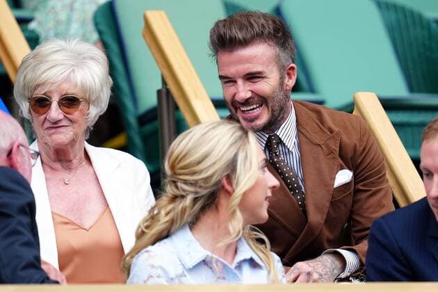 Mandatory Credit: Photo by Javier Garcia Shutterstock (13018042s) David Beckham and mother Sandra Beckham in the Royal Box on Centre Court Wimbledon Tennis Championships, Day 10, The All England Lawn Tennis and Croquet Club, London, UK - 06 Jul 2022 Wimbledon Tennis Championships, Day 10, The All England Lawn Tennis and Croquet Club, London, UK - 06 Jul 2022  Copyright: xJavierxGarcia Shutterstockx 13018042s