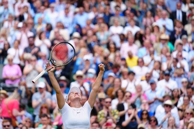 Mandatory Credit: Photo by Javier Garcia Shutterstock (13018042dc) Simona Halep celebrates victory in her quarter-final match Wimbledon Tennis Championships, Day 10, The All England Lawn Tennis and Croquet Club, London, UK - 06 Jul 2022 Wimbledon Tennis Championships, Day 10, The All England Lawn Tennis and Croquet Club, London, UK - 06 Jul 2022  Copyright: xJavierxGarcia Shutterstockx 13018042dc