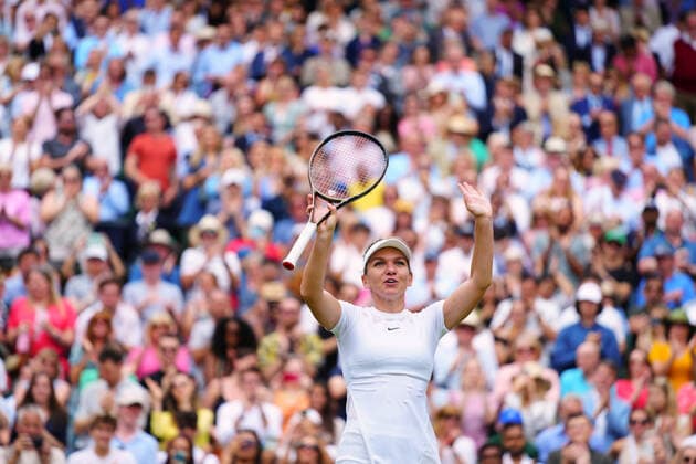Mandatory Credit: Photo by Javier Garcia Shutterstock (13018042df) Simona Halep celebrates victory in her quarter-final match Wimbledon Tennis Championships, Day 10, The All England Lawn Tennis and Croquet Club, London, UK - 06 Jul 2022 Wimbledon Tennis Championships, Day 10, The All England Lawn Tennis and Croquet Club, London, UK - 06 Jul 2022  Copyright: xJavierxGarcia Shutterstockx 13018042df