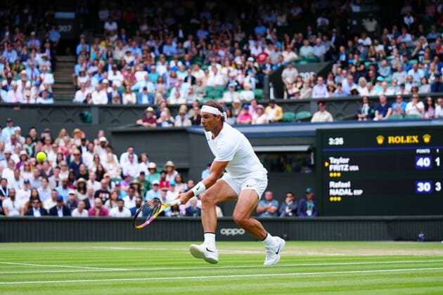 Mandatory Credit: Photo by Javier Garcia Shutterstock (13018042fh) Rafael Nadal during his quarter-final match Wimbledon Tennis Championships, Day 10, The All England Lawn Tennis and Croquet Club, London, UK - 06 Jul 2022 Wimbledon Tennis Championships, Day 10, The All England Lawn Tennis and Croquet Club, London, UK - 06 Jul 2022  Copyright: xJavierxGarcia Shutterstockx 13018042fh
