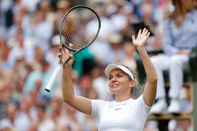 Simona Halep cheers after victory, jubilation, joy, emotion Tennis Wimbledon 2022 Grand Slam ITF ATP WTA AELTC London Great Britain 6 July 2022 Copyright: xJuergenxHasenkopfx