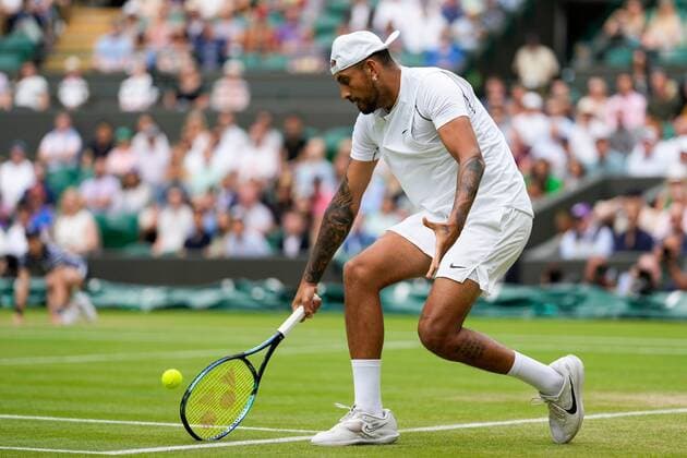 Mandatory Credit: Photo by Dave Shopland Shutterstock (13018039ah) Nick Kyrgios during his quarter final match Wimbledon Tennis Championships, Day 10, The All England Lawn Tennis and Croquet Club, London, UK - 06 Jul 2022 Wimbledon Tennis Championships, Day 10, The All England Lawn Tennis and Croquet Club, London, UK - 06 Jul 2022  Copyright: xDavexShopland Shutterstockx 13018039ah