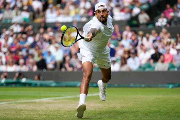 Mandatory Credit: Photo by Dave Shopland Shutterstock (13018039ar) Nick Kyrgios during his quarter final match Wimbledon Tennis Championships, Day 10, The All England Lawn Tennis and Croquet Club, London, UK - 06 Jul 2022 Wimbledon Tennis Championships, Day 10, The All England Lawn Tennis and Croquet Club, London, UK - 06 Jul 2022  Copyright: xDavexShopland Shutterstockx 13018039ar