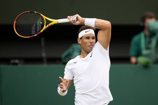 Mandatory Credit: Photo by Ella Ling Shutterstock (13018040ao) Rafael Nadal during his quarter final match Wimbledon Tennis Championships, Day 10, The All England Lawn Tennis and Croquet Club, London, UK - 06 Jul 2022 Wimbledon Tennis Championships, Day 10, The All England Lawn Tennis and Croquet Club, London, UK - 06 Jul 2022  Copyright: xEllaxLing Shutterstockx 13018040ao