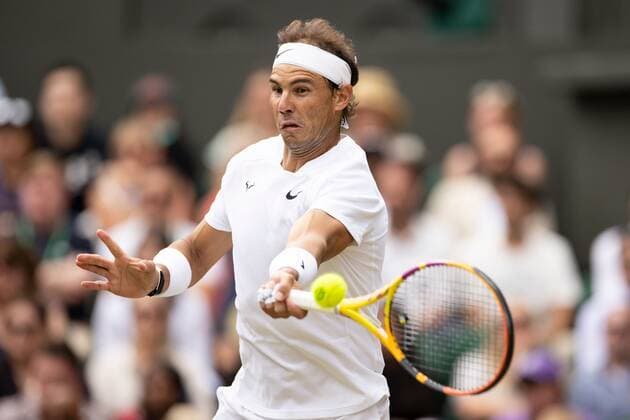Mandatory Credit: Photo by Ella Ling Shutterstock (13018040aq) Rafael Nadal during his quarter final match Wimbledon Tennis Championships, Day 10, The All England Lawn Tennis and Croquet Club, London, UK - 06 Jul 2022 Wimbledon Tennis Championships, Day 10, The All England Lawn Tennis and Croquet Club, London, UK - 06 Jul 2022  Copyright: xEllaxLing Shutterstockx 13018040aq