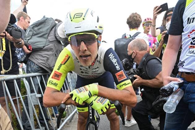 ARENBERG - PORTE DU HAINAUT, FRANCE - JULY 06 : Van Der Hoorn Taco (NED) of Intermarche - Wanty - Gobert Materiaux during stage 5 of the 109th edition of the 2022 Tour de France cycling race, a stage of 155 kms with start in Lille Metropole and finish in Arenberg - Porte Du Hainaut on July 06, 2022 in Arenberg - Porte Du Hainaut, France, 6 07 2022 ( Motordriver Kenny Verfaillie - Tour de France 2022 - Stage 05 PhotoNews Panoramic 