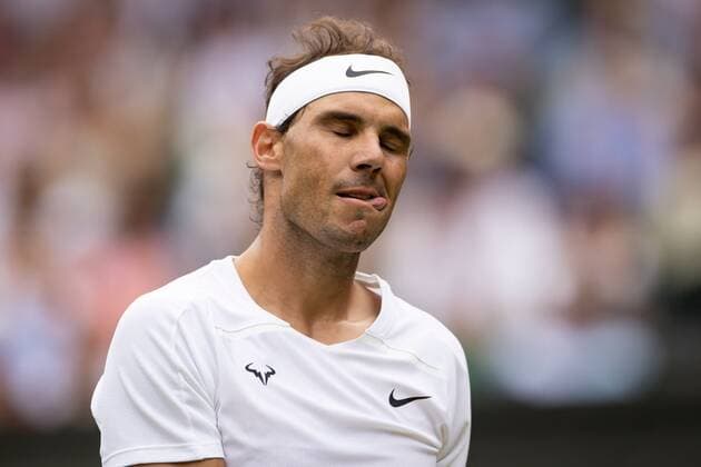 Mandatory Credit: Photo by Ella Ling Shutterstock (13018040ca) Rafael Nadal reacts during his quarter final match Wimbledon Tennis Championships, Day 10, The All England Lawn Tennis and Croquet Club, London, UK - 06 Jul 2022 Wimbledon Tennis Championships, Day 10, The All England Lawn Tennis and Croquet Club, London, UK - 06 Jul 2022  Copyright: xEllaxLing Shutterstockx 13018040ca