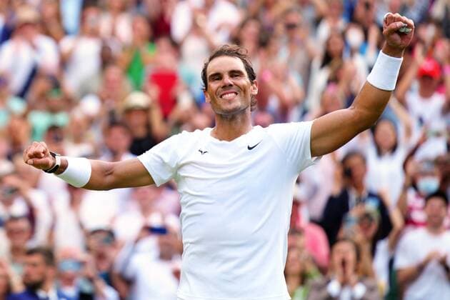 Mandatory Credit: Photo by Javier Garcia Shutterstock (13018042kp) Rafael Nadal celebrates victory in his quarter-final match Wimbledon Tennis Championships, Day 10, The All England Lawn Tennis and Croquet Club, London, UK - 06 Jul 2022 Wimbledon Tennis Championships, Day 10, The All England Lawn Tennis and Croquet Club, London, UK - 06 Jul 2022  Copyright: xJavierxGarcia Shutterstockx 13018042kp