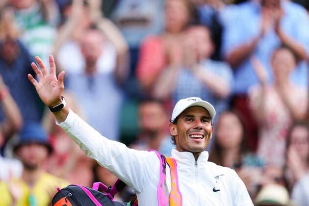 Mandatory Credit: Photo by Javier Garcia Shutterstock (13018042ky) Rafael Nadal waves to the Centre Court crowd after victory in his quarter-final match Wimbledon Tennis Championships, Day 10, The All England Lawn Tennis and Croquet Club, London, UK - 06 Jul 2022 Wimbledon Tennis Championships, Day 10, The All England Lawn Tennis and Croquet Club, London, UK - 06 Jul 2022  Copyright: xJavierxGarcia Shutterstockx 13018042ky