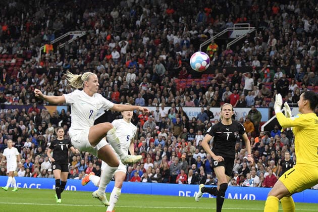 Beth Mead (England Women)Manuela Zinsberger (Austria Women) he scored the first goal for his team during the Uefa Women s Euro England 2022 match between England 1-0 Austria at Old Trafford Stadium on July 6, 2022 in Manchester, England. Noxthirdxpartyxsales  (192864084)