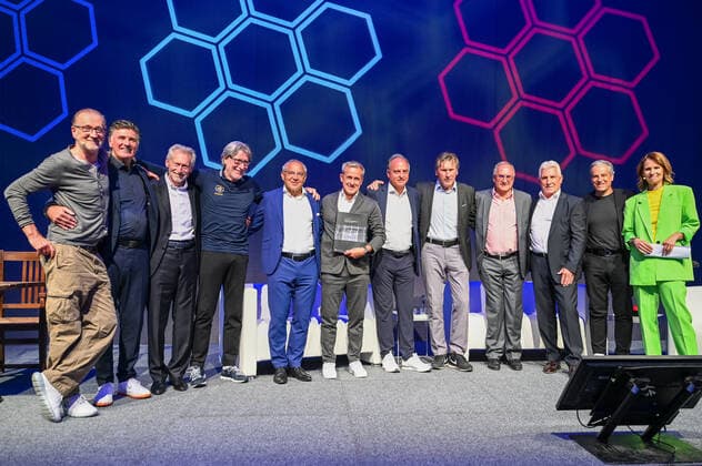 Peter Lohmeyer, Winfried Hannes, Paul Breitner, Toni Schumacher, Felix Magath, Pierre Littbarski with the book, Hansi Mueller, Manfred Kaltz, Uli Stielike, Klaus Fischer, Manuel Neukirchner and Katrin Mueller Hohenstein on stage for the final photo Germany vs France, World Cup 1982, semi-final, football, night of Seville, 06 07 2022 Germany vs France, World Cup 1982, semi-final, legends evening, night of Seville, football, 40th anniversary, 06 07 2022 Dortmund Copyright: xEibner-Pressefotox EP_THR