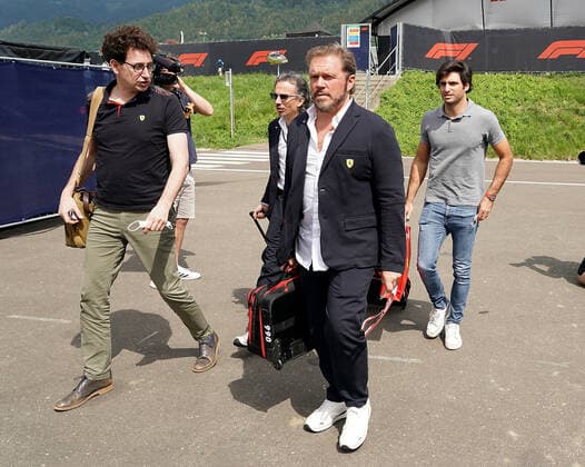 Formula 1 BWT Austrian Grand Prix 2022 07 07 2022, Red Bull Ring , Spielberg, Formula 1 BWT Austrian Grand Prix 2022 , in picture Team Principal Mattia Binotto Scuderia Ferrari Mission Winnow , Race Director Laurent Mekies Scuderia Ferrari Mission Winnow , Carlos Sainz Jr ESP , Scuderia Ferrari nordphotoxGmbHx xBratic nph00250