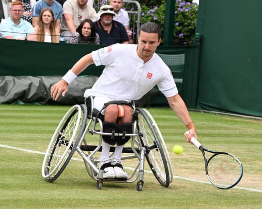 Tennis Championships - Week One - Day Eleven - All England Lawn Tennis Club, Wimbledon - Thursday 7th July 2022 Mens Wheelchair Singles. Gordon Reid (GBR) v Alfie Hewett (GBR) Gordon Reid 