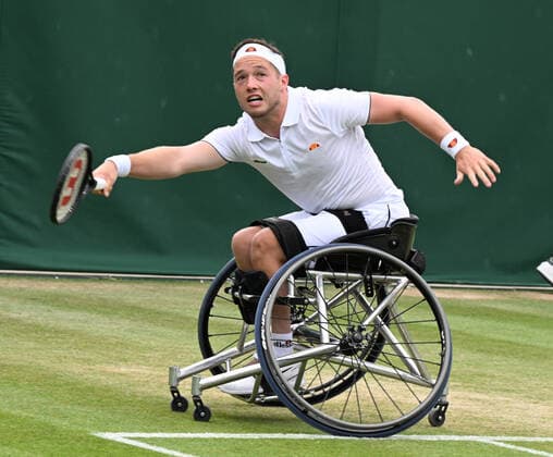 Tennis Championships - Week One - Day Eleven - All England Lawn Tennis Club, Wimbledon - Thursday 7th July 2022 Mens Wheelchair Singles. Gordon Reid (GBR) v Alfie Hewett (GBR) Alfie Hewett (GBR) 