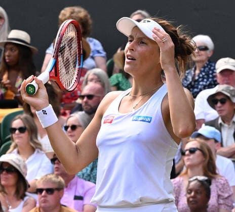 Tennis Championships - Week One - Day Eleven - All England Lawn Tennis Club, Wimbledon - Thursday 7th July 2022 Mens Ladies Singles semi final. Ons Jabeur (TUN) v Tatjana Maria (GER) Tatjana Maria misses a shot 