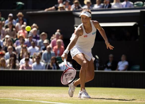 Mandatory Credit: Photo by Ella Ling Shutterstock (13018045am) Tatjana Maria during her semi final match Wimbledon Tennis Championships, Day 11, The All England Lawn Tennis and Croquet Club, London, UK - 07 Jul 2022 Wimbledon Tennis Championships, Day 11, The All England Lawn Tennis and Croquet Club, London, UK - 07 Jul 2022  Copyright: xEllaxLing Shutterstockx 13018045am