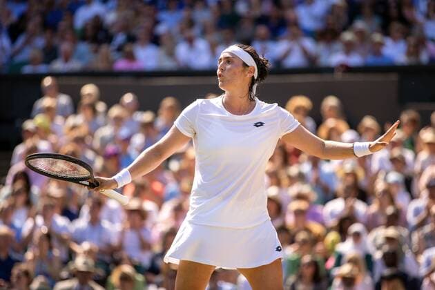 Mandatory Credit: Photo by Ella Ling Shutterstock (13018045aq) Ons Jabeur during her semi final match Wimbledon Tennis Championships, Day 11, The All England Lawn Tennis and Croquet Club, London, UK - 07 Jul 2022 Wimbledon Tennis Championships, Day 11, The All England Lawn Tennis and Croquet Club, London, UK - 07 Jul 2022  Copyright: xEllaxLing Shutterstockx 13018045aq