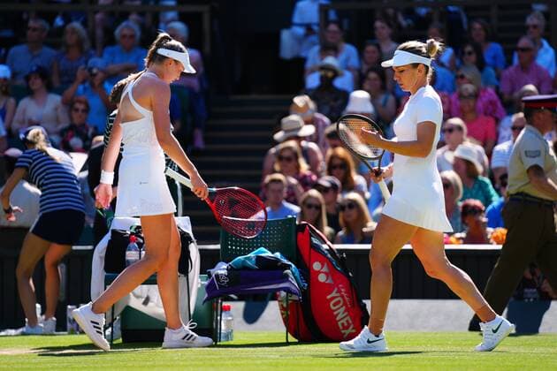 Mandatory Credit: Photo by Javier Garcia Shutterstock (13018047co) Elena Rybakina and Simona Halep during their semi final match Wimbledon Tennis Championships, Day 11, The All England Lawn Tennis and Croquet Club, London, UK - 07 Jul 2022 Wimbledon Tennis Championships, Day 11, The All England Lawn Tennis and Croquet Club, London, UK - 07 Jul 2022  Copyright: xJavierxGarcia Shutterstockx 13018047co