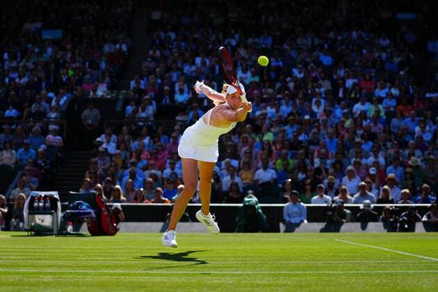 Mandatory Credit: Photo by Javier Garcia Shutterstock (13018047dx) Elena Rybakina during her semi final match Wimbledon Tennis Championships, Day 11, The All England Lawn Tennis and Croquet Club, London, UK - 07 Jul 2022 Wimbledon Tennis Championships, Day 11, The All England Lawn Tennis and Croquet Club, London, UK - 07 Jul 2022  Copyright: xJavierxGarcia Shutterstockx 13018047dx