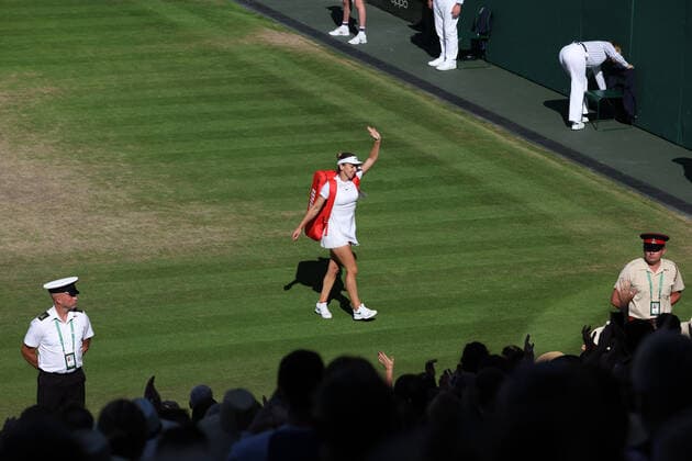 7th July 2022, All England Lawn Tennis and Croquet Club, London, England; Wimbledon Tennis tournament; Simona Halep (ROU) waves goodbye to the crowd at Centre Court after losing to Elena Rybakina (KAZ) in their womens singles semi-final match  ActionPlus12405720 JohnxPatrickxFletcher