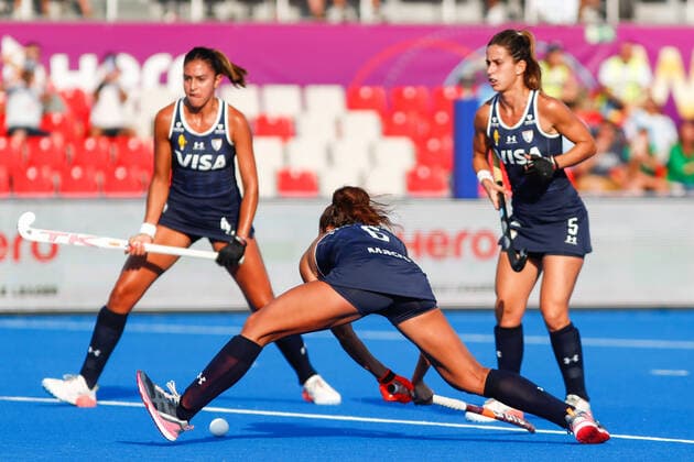 July 7, 2022, TERRASSA, BARCELONA, SPAIN: Maria Forcherio of Argentina shoot for goal during the FIH Hockey Women s World Cup 2022, Pool C, hockey match played between Argentina v Canada at Estadi Olimpic on July 06, 2022, in Terrassa, Barcelona, Spain. TERRASSA SPAIN - ZUMAa181 20220707_zaa_a181_012 Copyright: xIrinaxR.xHx