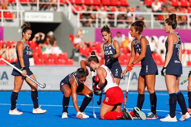 July 7, 2022, TERRASSA, BARCELONA, SPAIN: Players of Argentina and Leahy Kathleen of Canada during the FIH Hockey Women s World Cup 2022, Pool C, hockey match played between Argentina v Canada at Estadi Olimpic on July 06, 2022, in Terrassa, Barcelona, Spain. TERRASSA SPAIN - ZUMAa181 20220707_zaa_a181_027 Copyright: xIrinaxR.xHx