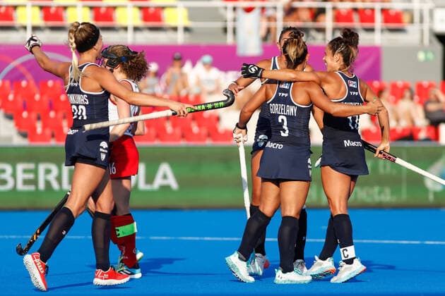 July 7, 2022, TERRASSA, BARCELONA, SPAIN: Agustina Gorzelany of Argentina celebrates a goal during the FIH Hockey Women s World Cup 2022, Pool C, hockey match played between Argentina v Canada at Estadi Olimpic on July 06, 2022, in Terrassa, Barcelona, Spain. TERRASSA SPAIN - ZUMAa181 20220707_zaa_a181_033 Copyright: xIrinaxR.xHx