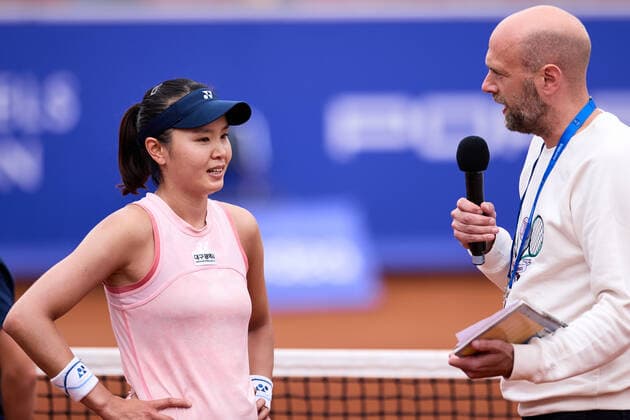 BÅSTAD 20220708 Su Jeong Jang, Korea intervjuas i semifinalen under tennisturneringen Nordea Open i Bastad. BÅSTAD SVERIGE Tennis x11830x  Copyright: xAndersxBjurö TTx NORDEA OPEN 2022