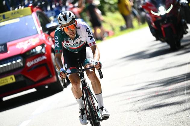 German Lennard Kamna of Bora-Hansgrohe pictured in action during stage seven of the Tour de France cycling race, a 176 km race from Tomblaine to La Super Planche des Belles Filles, France, on Friday 08 July 2022. This year s Tour de France takes place from 01 to 24 July 2022. POOL - UK OUT JASPERxJACOBS  x37127708x