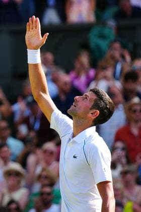 Mandatory Credit: Photo by Javier Garcia Shutterstock (13018051ha) Novak Djokovic celebrates victory in his semi-final match Wimbledon Tennis Championships, Day 12, The All England Lawn Tennis and Croquet Club, London, UK - 08 Jul 2022 Wimbledon Tennis Championships, Day 12, The All England Lawn Tennis and Croquet Club, London, UK - 08 Jul 2022  Copyright: xJavierxGarcia Shutterstockx 13018051ha