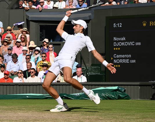 Tennis Championships - Week Two - Day Twelve - All England Lawn Tennis Club, Wimbledon - Friday 8th July 2022 Mens Semi Final. Centre Court Novak Djokovic (SRB) v Cameron Norrie (GBR) Novak Djokovic of Serbia 