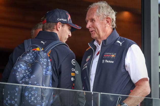 FORMULA 1 - GP of Austria 2022 SPIELBERG,AUSTRIA,09.JUL.22 - MOTORSPORTS, FORMULA 1 - Grand Prix of Austria, Red Bull Ring, practice. Image shows Max Verstappen (NED Red Bull Racing) and motorsport consultant Helmut Marko (Red Bull).  GEPAxpictures xManfredxBinder