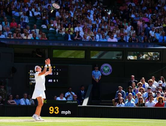 Mandatory Credit: Photo by Javier Garcia Shutterstock (13018057av) Ons Jabeur throws her racquet in thye air during the Ladies Singles Final Wimbledon Tennis Championships, Day 13, The All England Lawn Tennis and Croquet Club, London, UK - 09 Jul 2022 Wimbledon Tennis Championships, Day 13, The All England Lawn Tennis and Croquet Club, London, UK - 09 Jul 2022  Copyright: xJavierxGarcia Shutterstockx 13018057av