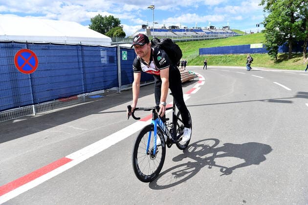 09 07 2022, Red Bull Ring , Spielberg, Formula 1 BWT Austrian Grand Prix 2022 , in the picture Valtteri Bottas FIN , Alfa Romeo F1 Team ORLEN comes cycling into the paddock Photo EU Images Spielberg Red Bull Ring Styria Austria  eu-images-506