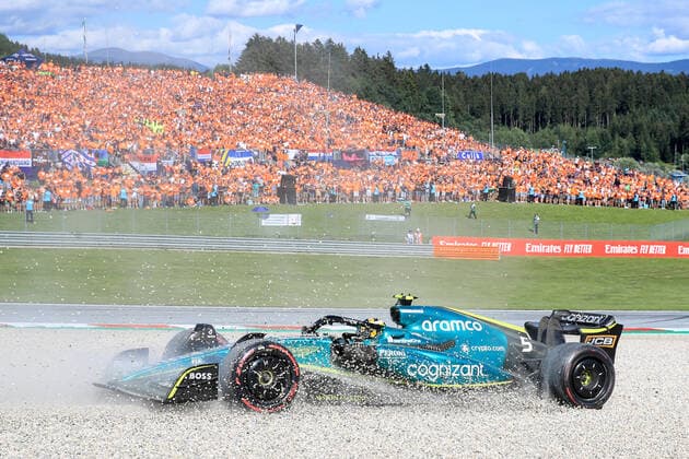 FORMULA 1 - GP of Austria 2022 SPIELBERG,AUSTRIA,09.JUL.22 - MOTORSPORTS, FORMULA 1 - Grand Prix of Austria, Red Bull Ring, sprint race. Image shows Sebastian Vettel (GER Aston Martin). Keywords: crash.  GEPAxpictures xMarioxBuehner