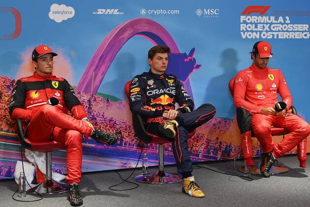 16 Charles Leclerc MCO, Scuderia Ferrari , 1 Max Verstappen NLD, Oracle Red Bull Racing , 55 Carlos Sainz ESP, Scuderia Ferrari , F1 Grand Prix of Austria at Red Bull Ring on July 9, 2022 in Spielberg, Austria Photo by Mark Sutton Motorsport Images DPPI via HOCH ZWEI Spielberg Austria