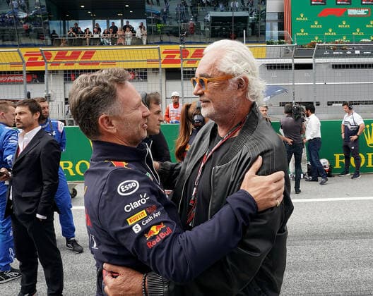 Formula 1 BWT Austrian Grand Prix 2022 09 07 2022, Red Bull Ring , Spielberg, Formula 1 BWT Austrian Grand Prix 2022 , in picture team boss Christian Horner Red Bull Racing Honda welcomes Flavio Briatore nordphotoxGmbHx xBratic nph00250