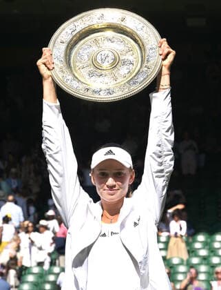 Tennis Championships - Week Two - Day Thirteen - All England Lawn Tennis Club, Wimbledon - Saturday 9th July 2022 Ladies Singles Final. Elena Rybakina (KAZ) v Ons Jabeur (TUN) Elena Rybakina (KAZ) with the Winners Plate 
