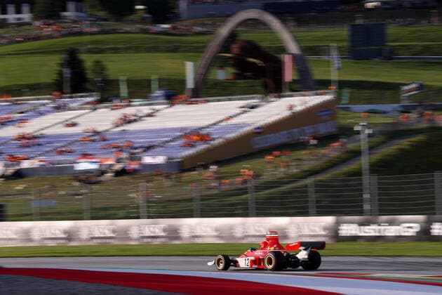 FORMULA 1 - GP of Austria 2022 SPIELBERG,AUSTRIA,09.JUL.22 - MOTORSPORTS, FORMULA 1 - Grand Prix of Austria, Red Bull Ring, Red Bull Legends Parade warm-up. Image shows Mathias Lauda (AUT) in a historic Ferrari of Niki Lauda.  GEPAxpictures xChristianxWalgram