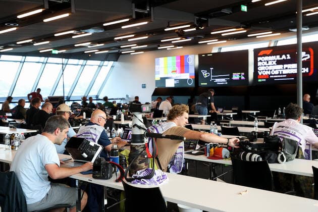 FORMULA 1 - GP of Austria 2022 SPIELBERG,AUSTRIA,09.JUL.22 - MOTORSPORTS, FORMULA 1 - Grand Prix of Austria, Red Bull Ring, Red Bull Legends Parade warm-up. Image shows the media center.  GEPAxpictures xChristianxWalgram