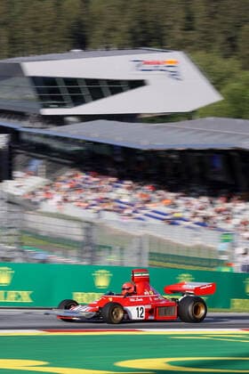 FORMULA 1 - GP of Austria 2022 SPIELBERG,AUSTRIA,09.JUL.22 - MOTORSPORTS, FORMULA 1 - Grand Prix of Austria, Red Bull Ring, Red Bull Legends Parade warm-up. Image shows Mathias Lauda (AUT) in a historic Ferrari of Niki Lauda.  GEPAxpictures xChristianxWalgram