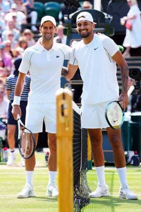 Mandatory Credit: Photo by Javier Garcia Shutterstock (13018062al) Novak Djokovic and Nick Kyrgios ahead of the Men s Singles Final Wimbledon Tennis Championships, Day 14, The All England Lawn Tennis and Croquet Club, London, UK - 10 Jul 2022 Wimbledon Tennis Championships, Day 14, The All England Lawn Tennis and Croquet Club, London, UK - 10 Jul 2022  Copyright: xJavierxGarcia Shutterstockx 13018062al
