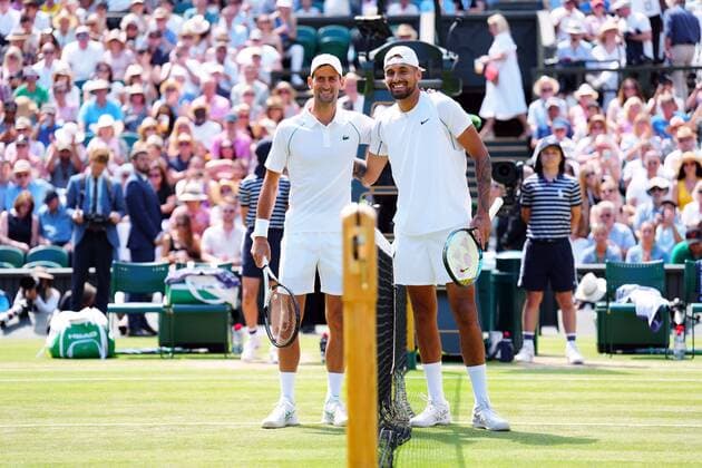 Mandatory Credit: Photo by Javier Garcia Shutterstock (13018062am) Novak Djokovic and Nick Kyrgios ahead of the Men s Singles Final Wimbledon Tennis Championships, Day 14, The All England Lawn Tennis and Croquet Club, London, UK - 10 Jul 2022 Wimbledon Tennis Championships, Day 14, The All England Lawn Tennis and Croquet Club, London, UK - 10 Jul 2022  Copyright: xJavierxGarcia Shutterstockx 13018062am
