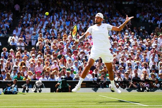 Mandatory Credit: Photo by Javier Garcia Shutterstock (13018062ap) Nick Kyrgios during the Men s Singles Final Wimbledon Tennis Championships, Day 14, The All England Lawn Tennis and Croquet Club, London, UK - 10 Jul 2022 Wimbledon Tennis Championships, Day 14, The All England Lawn Tennis and Croquet Club, London, UK - 10 Jul 2022  Copyright: xJavierxGarcia Shutterstockx 13018062ap