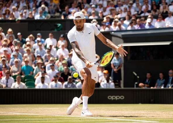 Mandatory Credit: Photo by Ella Ling Shutterstock (13018059j) Nick Kyrgios during the Men s Singles Final Wimbledon Tennis Championships, Day 14, The All England Lawn Tennis and Croquet Club, London, UK - 10 Jul 2022 Wimbledon Tennis Championships, Day 14, The All England Lawn Tennis and Croquet Club, London, UK - 10 Jul 2022  Copyright: xEllaxLing Shutterstockx 13018059j
