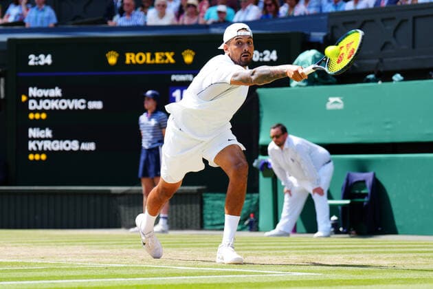 Mandatory Credit: Photo by Javier Garcia Shutterstock (13018062av) Nick Kyrgios during the Men s Singles Final Wimbledon Tennis Championships, Day 14, The All England Lawn Tennis and Croquet Club, London, UK - 10 Jul 2022 Wimbledon Tennis Championships, Day 14, The All England Lawn Tennis and Croquet Club, London, UK - 10 Jul 2022  Copyright: xJavierxGarcia Shutterstockx 13018062av