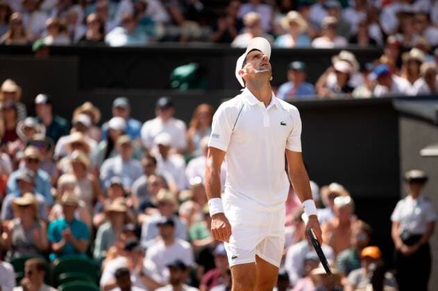 Mandatory Credit: Photo by Ella Ling Shutterstock (13018059p) Novak Djokovic dejected during the Men s Singles Final Wimbledon Tennis Championships, Day 14, The All England Lawn Tennis and Croquet Club, London, UK - 10 Jul 2022 Wimbledon Tennis Championships, Day 14, The All England Lawn Tennis and Croquet Club, London, UK - 10 Jul 2022  Copyright: xEllaxLing Shutterstockx 13018059p
